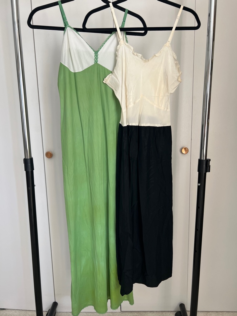 Vintage Lace trim Slip Dresses Green & white and black & cream Sz small